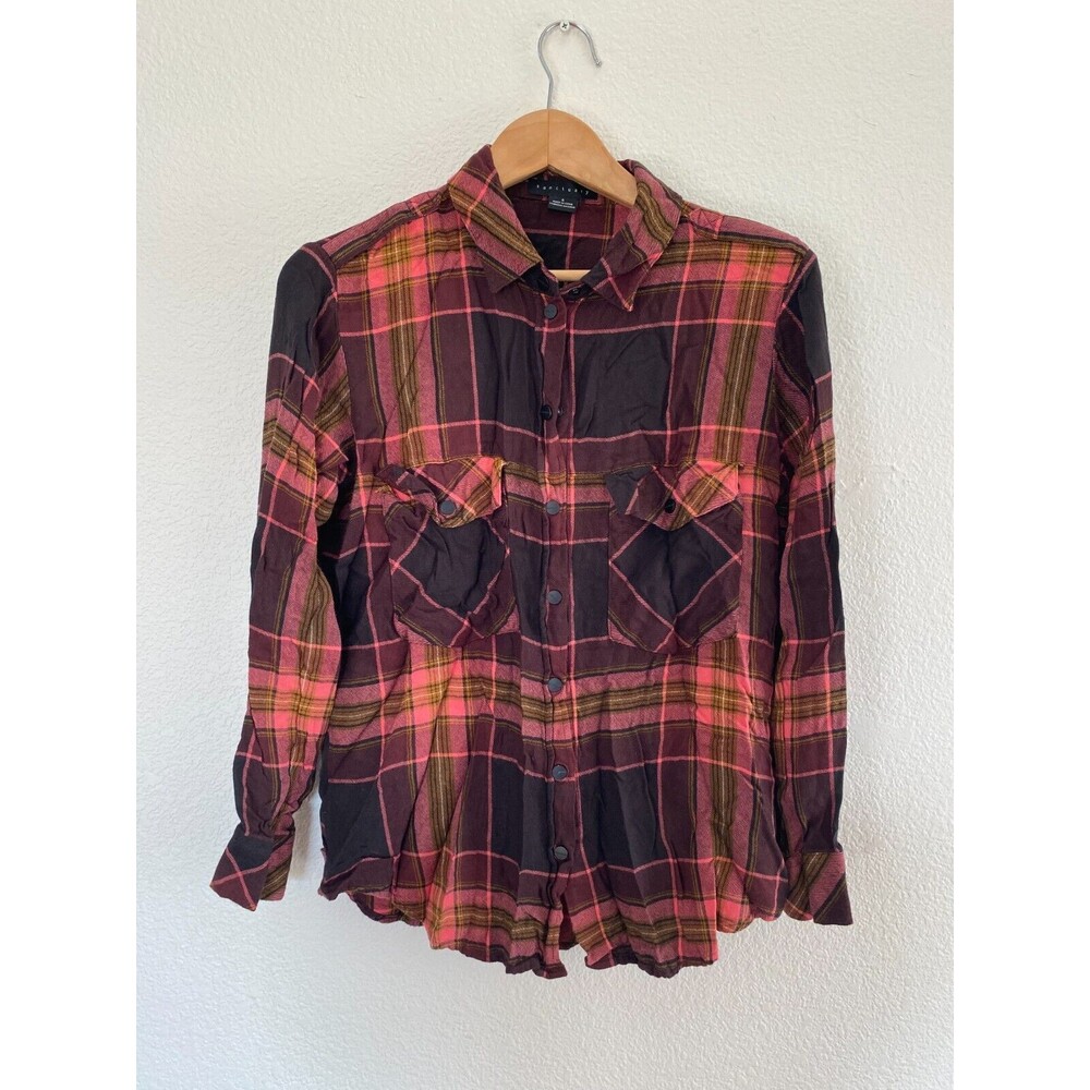 Sanctuary Plaid Button Down Shirt Top Size Small Multi-Color 100% Rayon